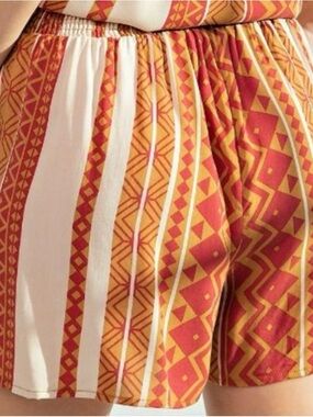 Women’s Printed Elastic-Waist Shorts — Orange & Cream